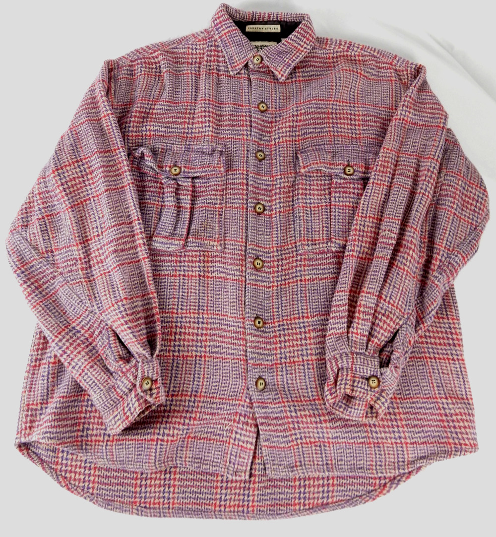 Vintage International News Country Style Mens XL Houndstooth Cotton Shacket